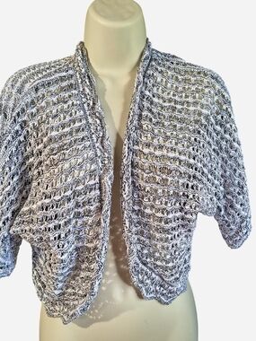 Macy's White and Gray Open-Knit Cropped Shrug
